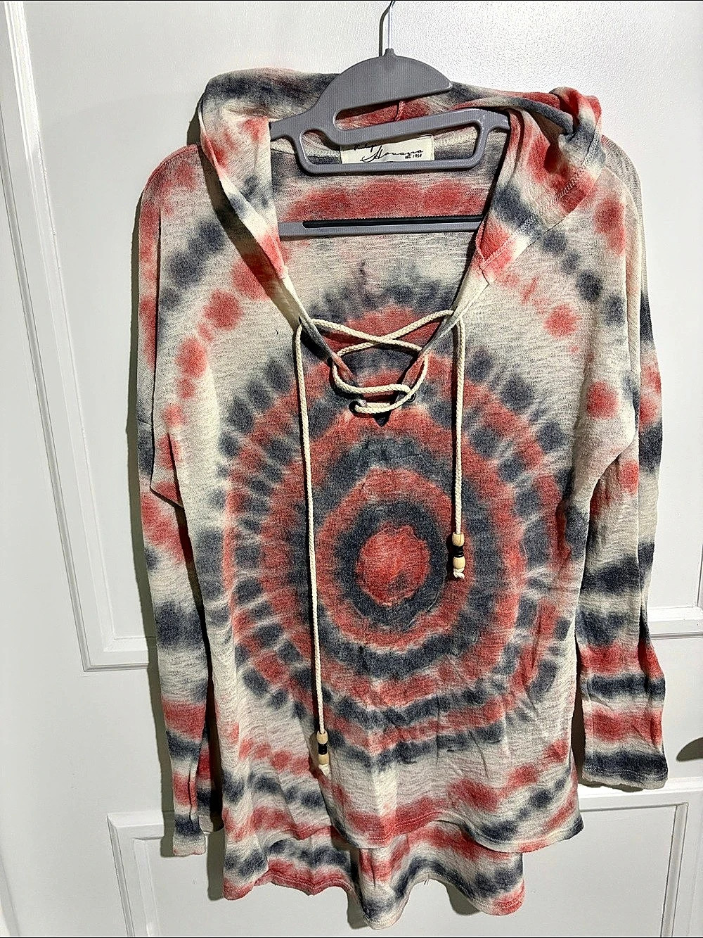 Vintage America Tie-Dye Lace-Up Tunic Rayon Size Medium